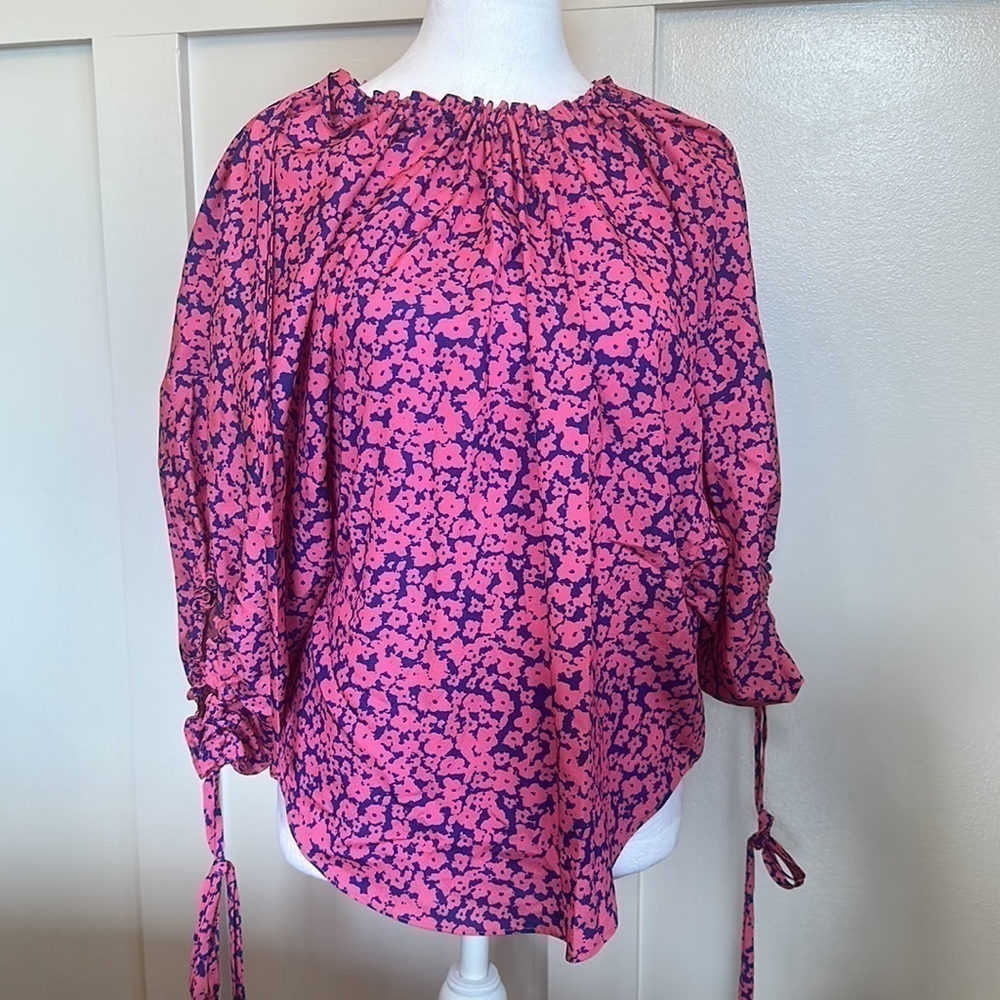DEREK LAM Pink Floral Print Short Sleeve Blouse​